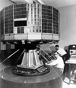 A TIROS meteorological satellite, photographed at the facility where it was built.