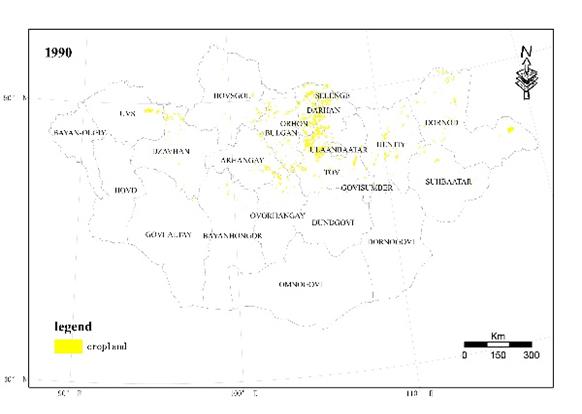 Cropland cover data of Mongolia with spatial resolution of 30m(1990)