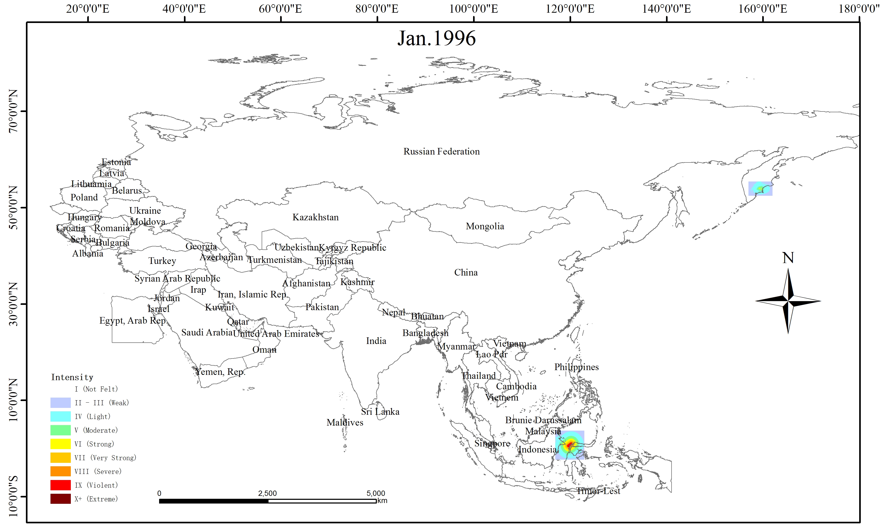 Spatio-temporal Distribution of Earthquake Disaster in the Belt and Road Area in 1996
