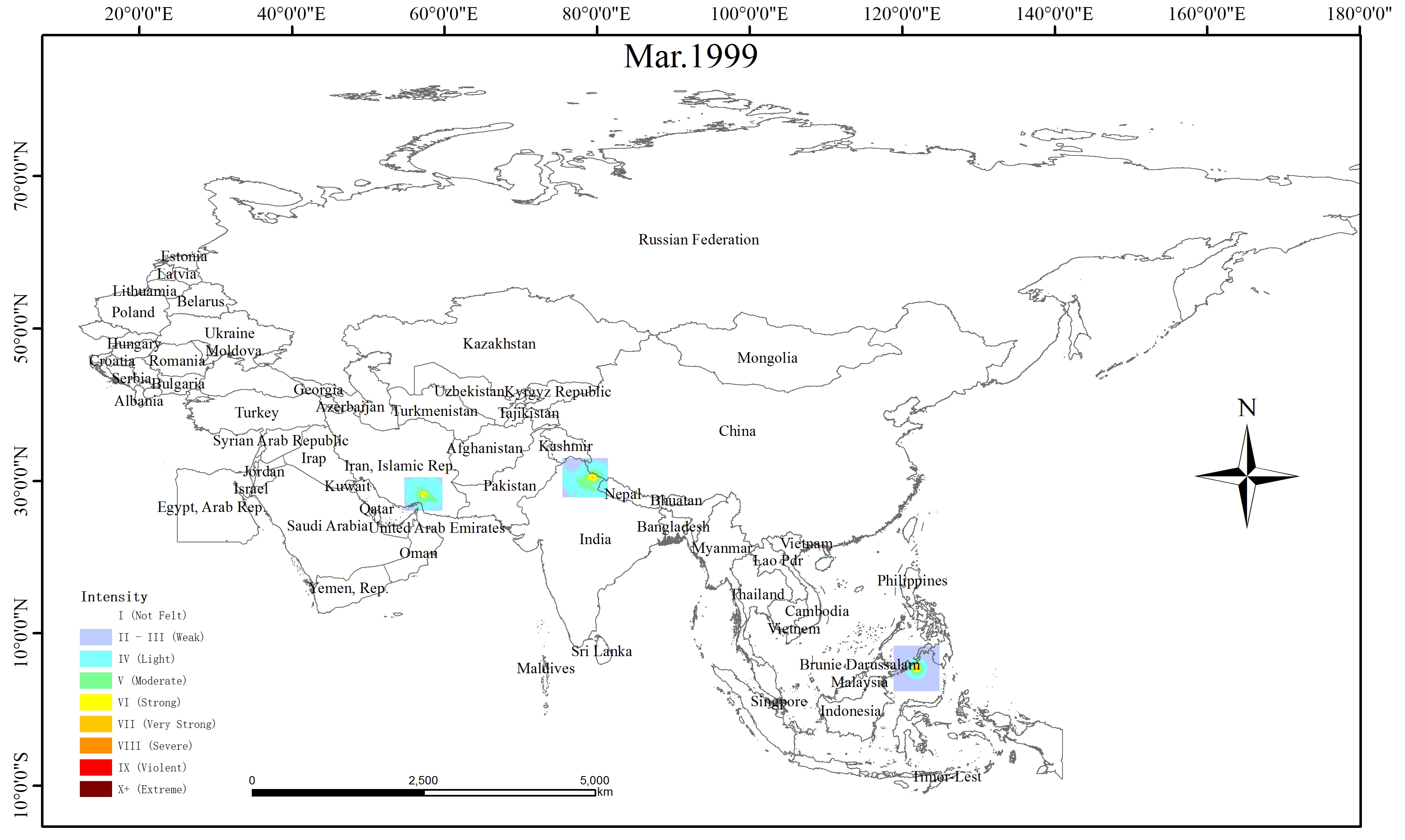 Spatio-temporal Distribution of Earthquake Disaster in the Belt and Road Area in 1999