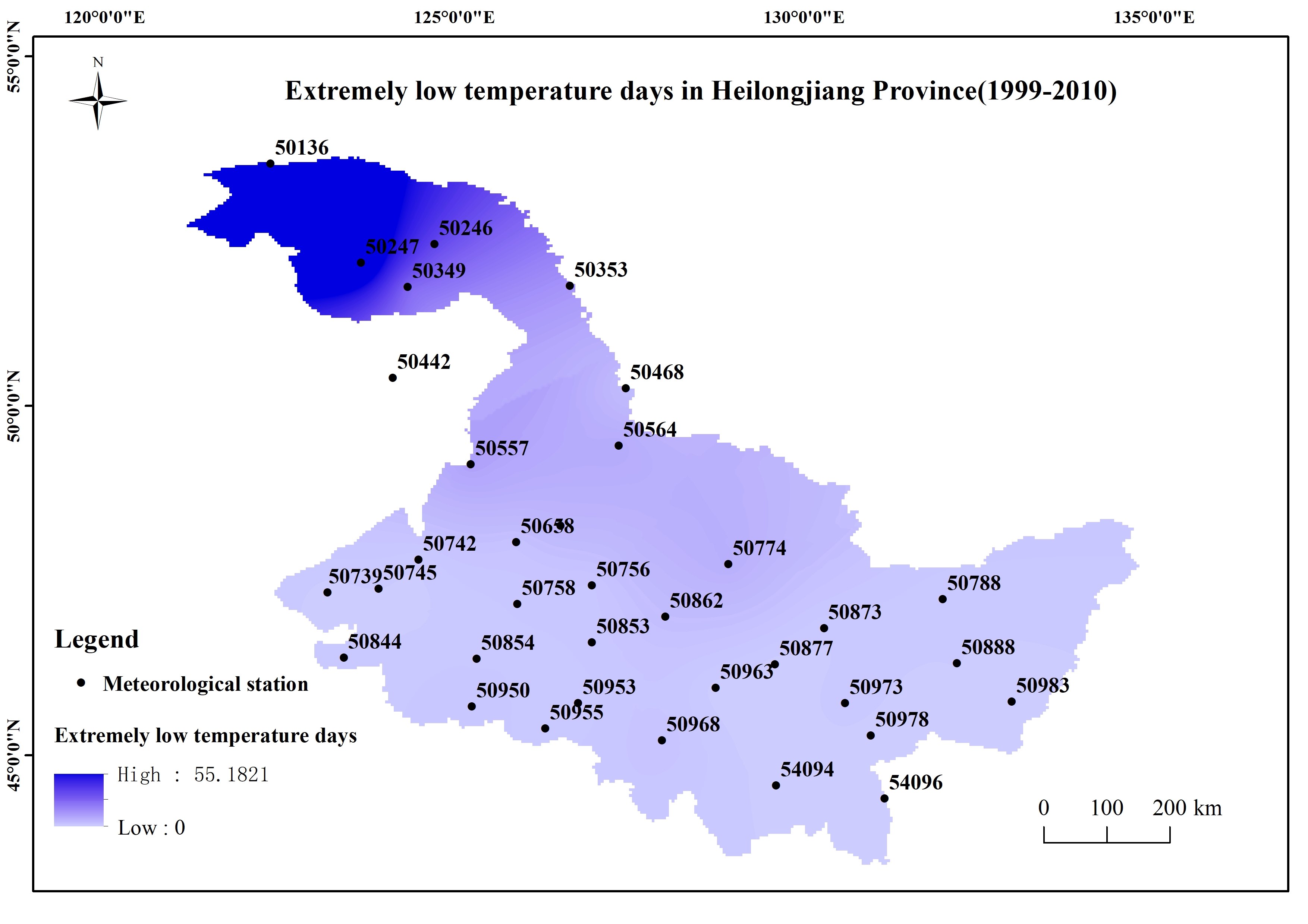 Data set of extreme climate events in China-Russian border area