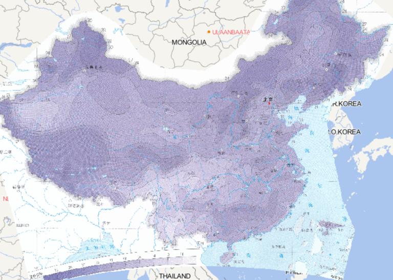 Online map of threshold distribution of 50 years continuous cooling in China