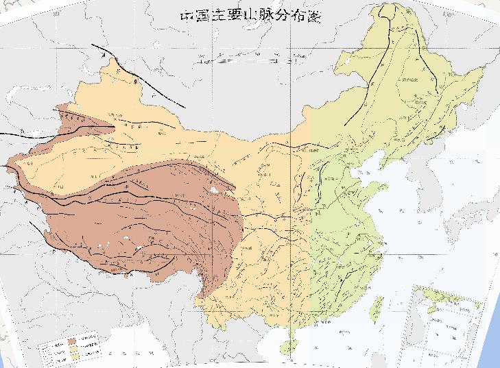 Distribution online map of major mountain ranges in China