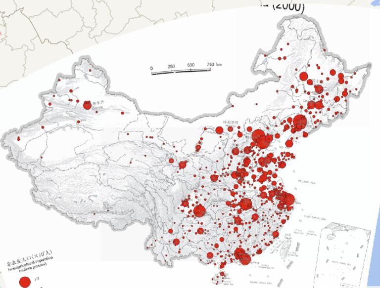 Online population map of major cities in China (2000)