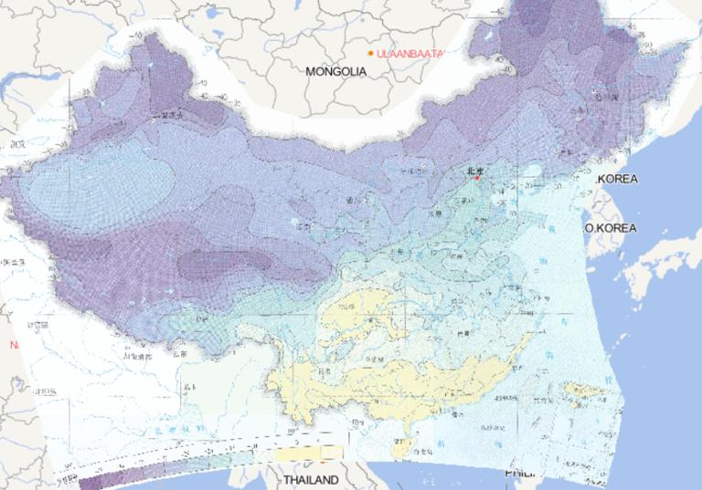 Online map of extreme threshold distribution of daily minimum temperature in China