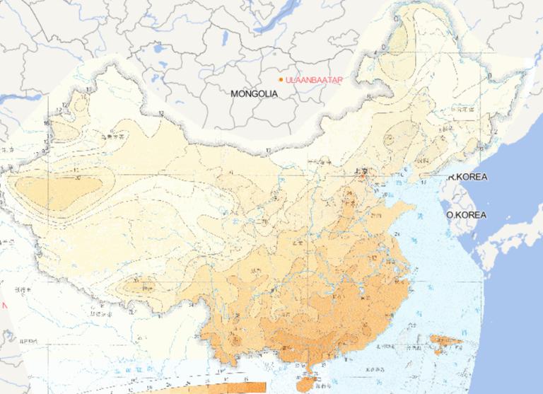 Online map of November maximum daily temperature distribution in China
