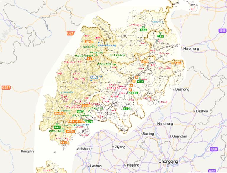 Online map of tourism resources in Wenchuan disaster area in China