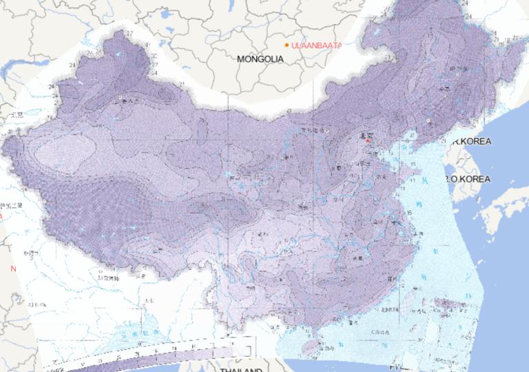 Online distribution map of continuous cooling extreme threshold  in China