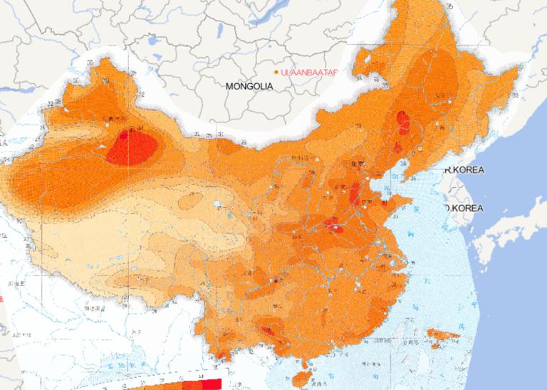 Online map of May maximum daily temperature distribution in China