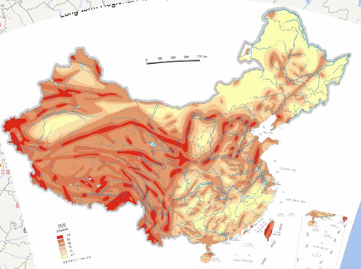 Online map of long term seismic intensity zoning in China