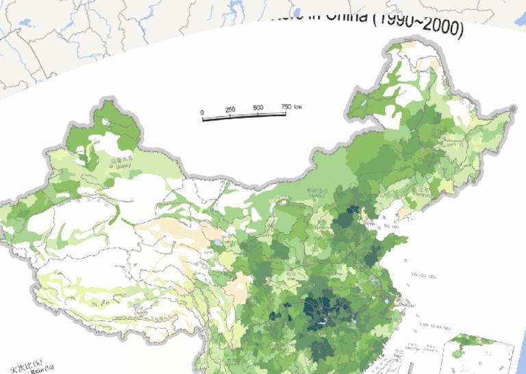 Online map of the occurrence ratio of disasters caused by natural disasters in China (1990-2000)