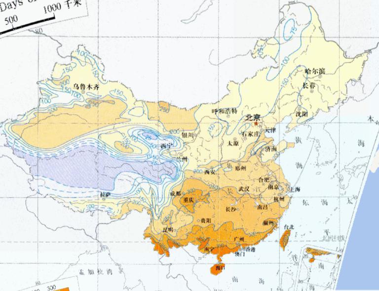 Chinese annual frost free days online map