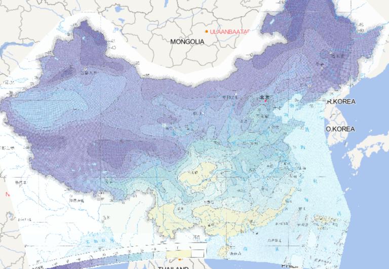 Online map of extreme daily minimum temperature distribution in China