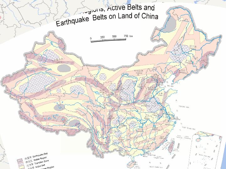 Online map of China's land blockade zones, active areas and seismic zones