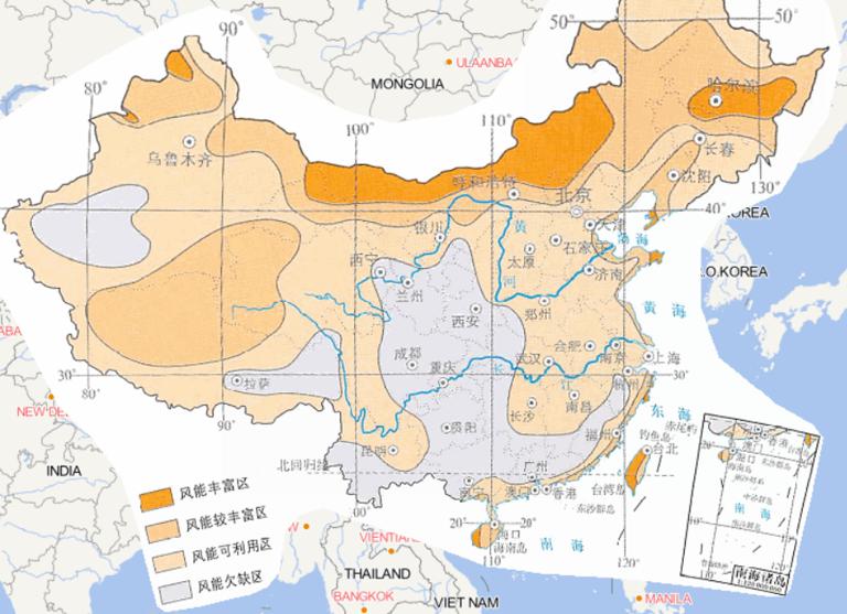 Online map of wind energy resources distribution in China