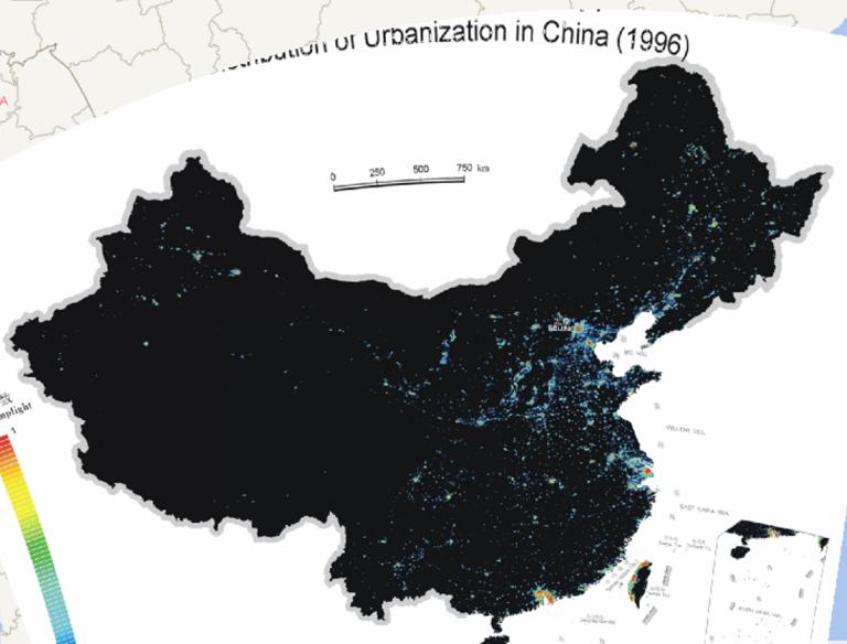 Online map of urbanization space distribution in China (1996)