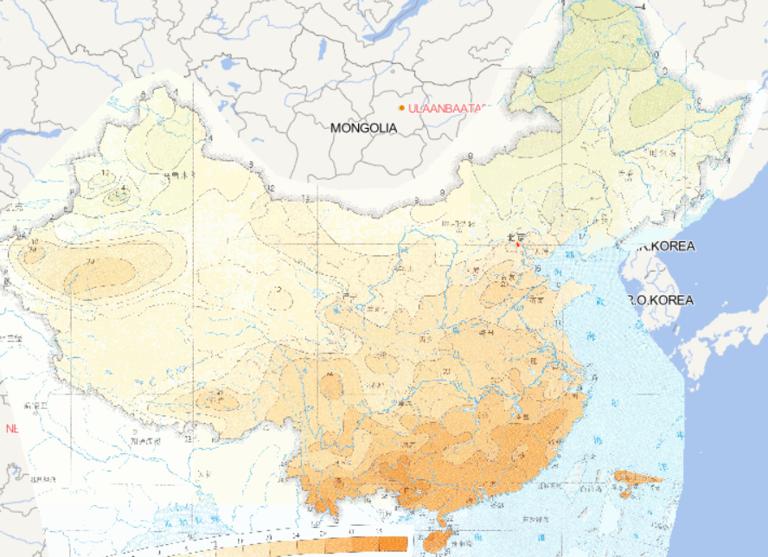 Online map of January maximum daily temperature distribution in China