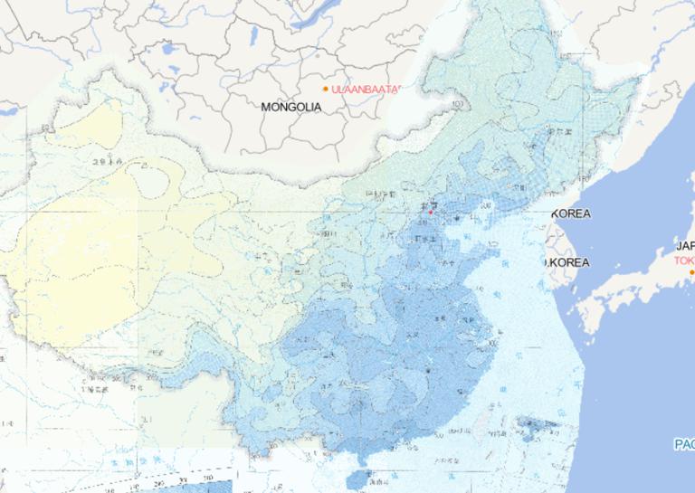 Online map of  threshold distribution of China's 3-day precipitation with 100 years return period