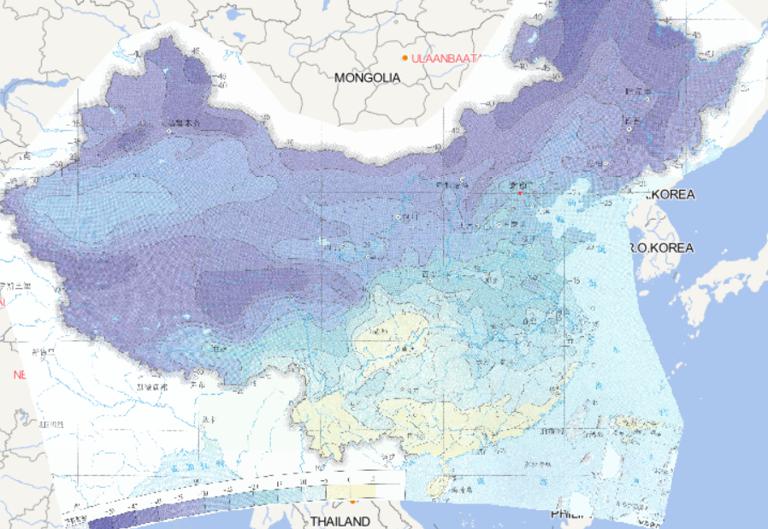 Online map of threshold distribution of daily minimum temperature in China in 50 years