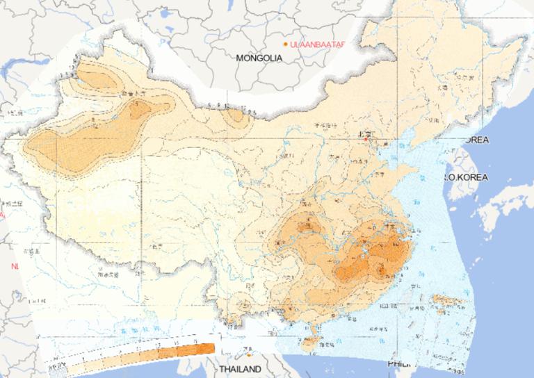 Online map of extreme threshold distribution of continuous high temperature days in China