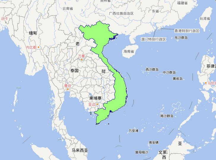 Online map of level 0 administrative boundaries of Vietnamese