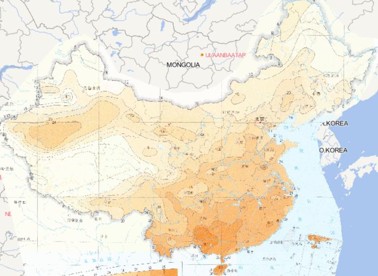 Online map of February maximum daily temperature distribution in China