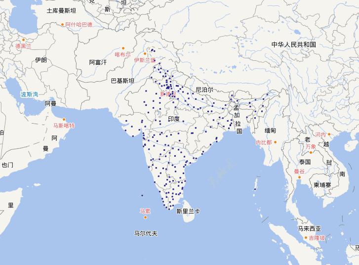 Online map distribution of major cities in India