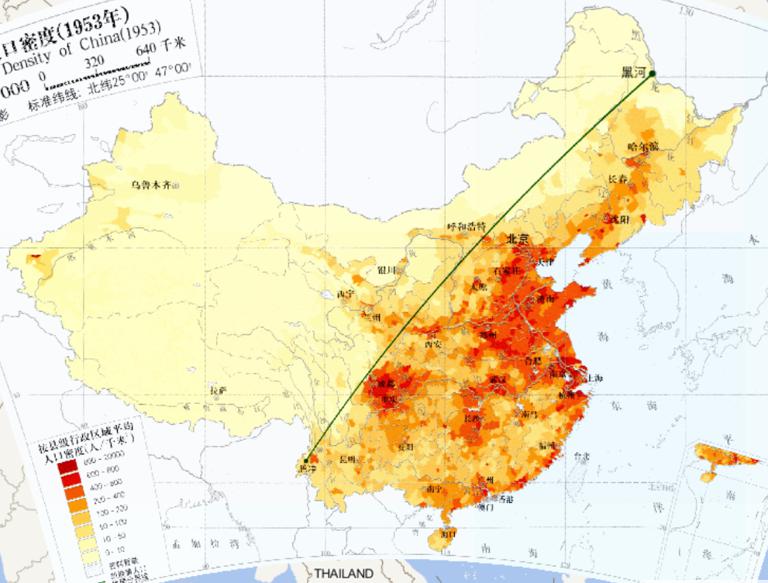 Online map of China population density , 1953
