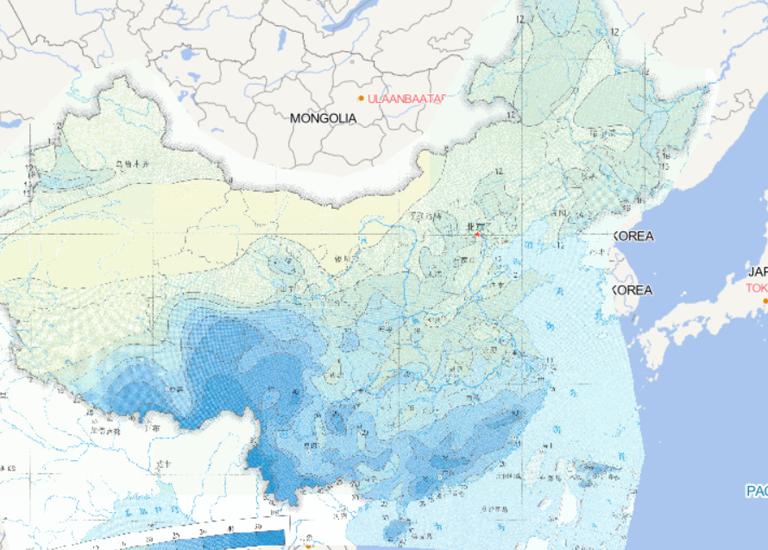 Online map of threshold distribution of 50 years continuous rainfall days in China