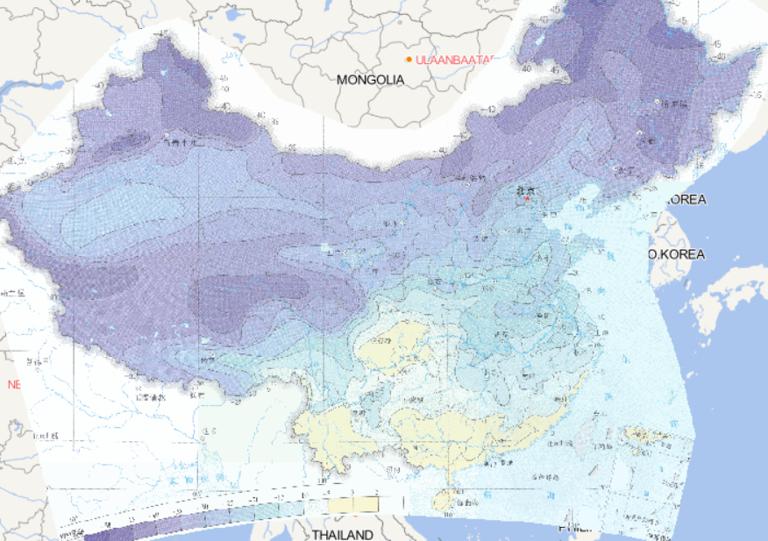 Online map of threshold distribution of daily minimum temperature in China in 100 years