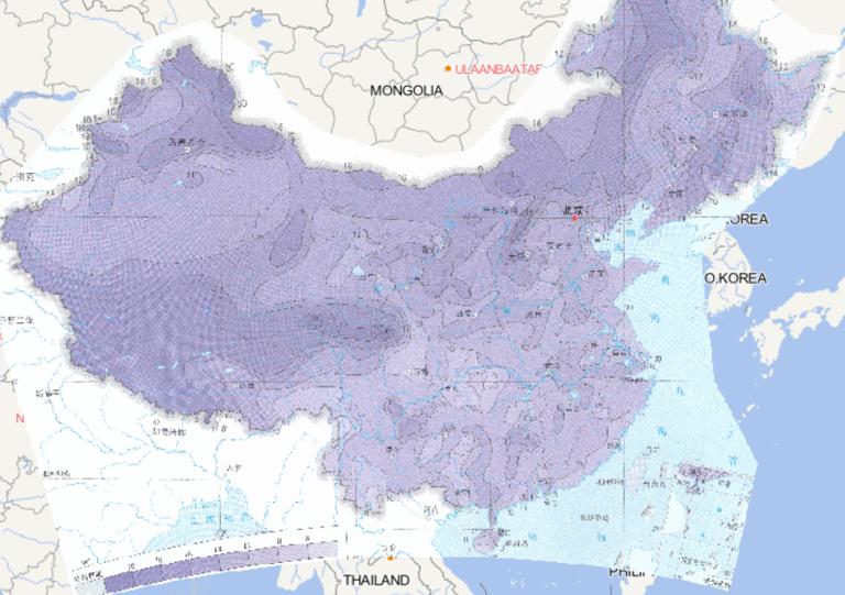 Online map of threshold distribution of 50 years of daily cooling in China