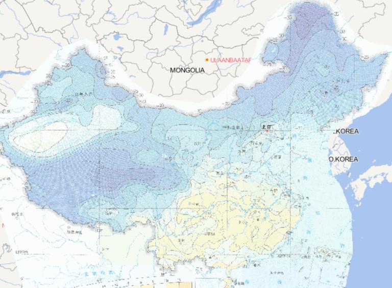 Online map of October minimum daily temperature distribution in China