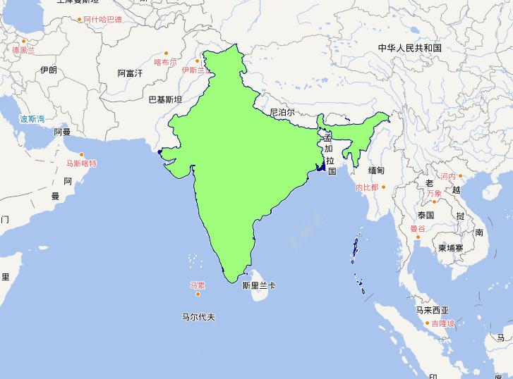 Online map of India level 0 administrative boundaries