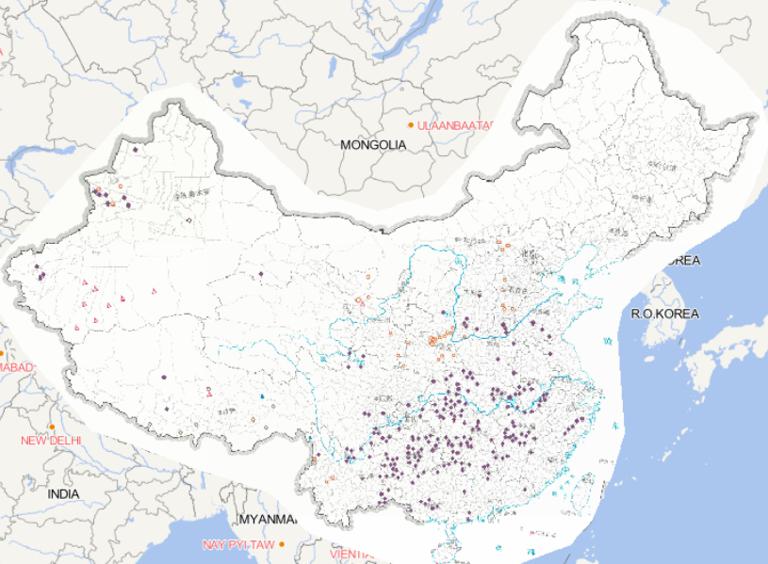 Online map of China's February disaster distribution in 2014