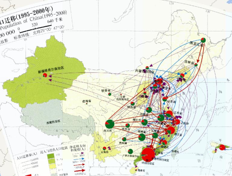 Population Migration in China (1995-2000) Online Map