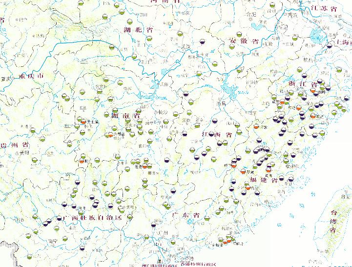Water regimen and reservior condition online map from June 14th,2010 to June 25th during the mid and late June's flood disaster period in South China