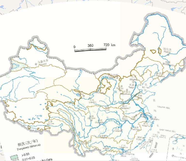 Online map of flood frequency in China during the winter (1949-2000)