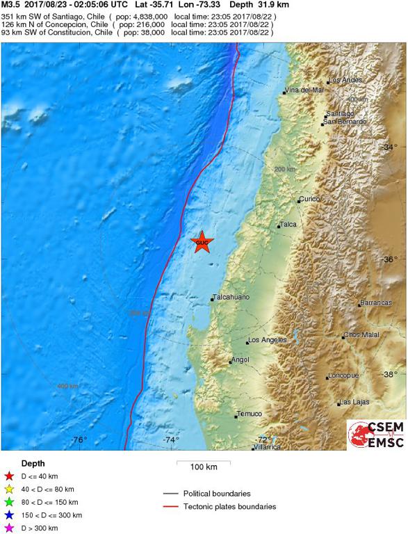 August 23, 2017 Earthquake Information of Offshore Maule, Chile