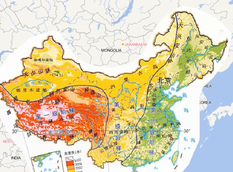 Online map of three steps of terrain in China