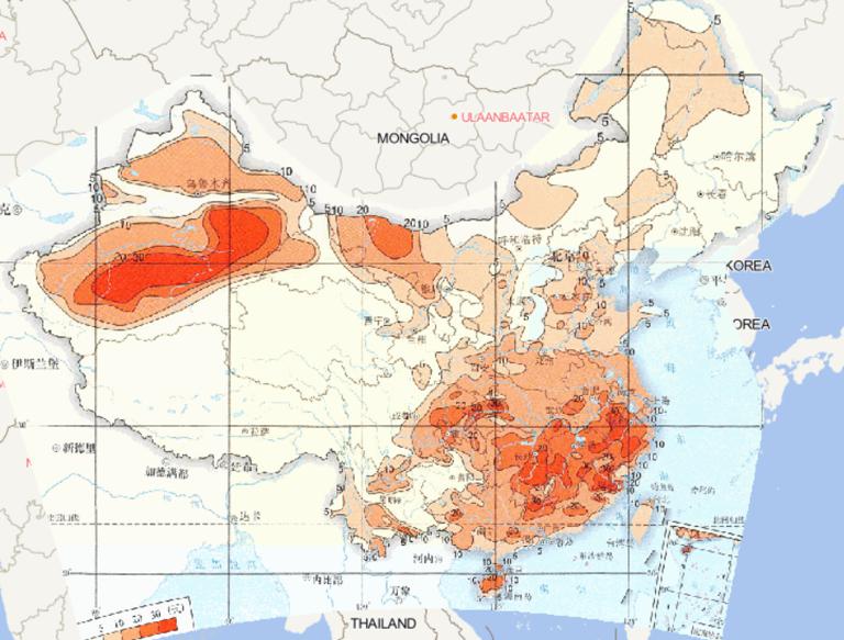 Online map of the longest continuous high temperature days in China from 1961 to 2015