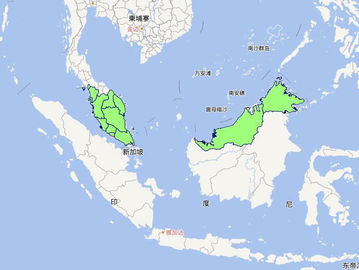 Online map of Malaysia Level 1 administrative boundaries