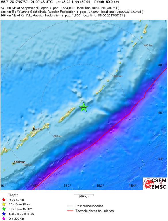 July 30, 2017 Earthquake Information of Kuril Islands