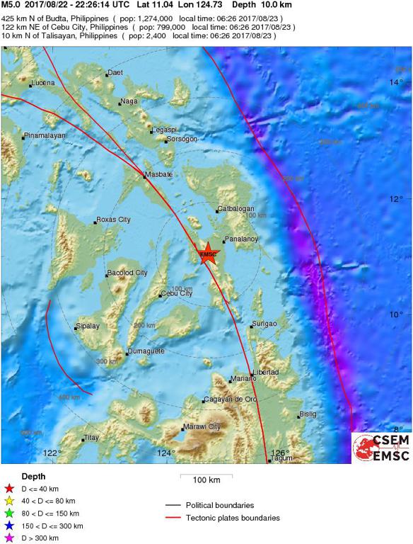 August 22, 2017 Earthquake Information of Offshore Leyte, Philippines