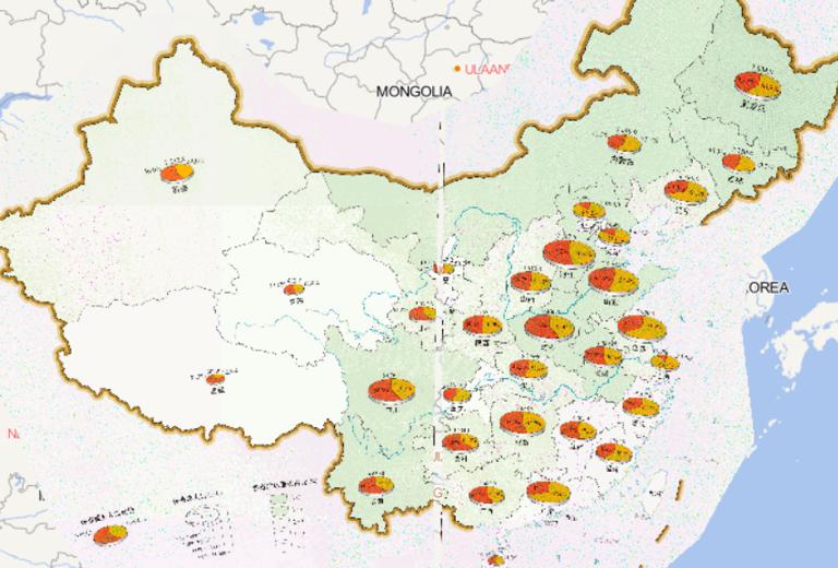 Online map of China's population and cultivated land in 2013