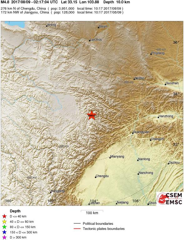 August 9, 2017 Earthquake Information of  Sichuan-Gansu, China