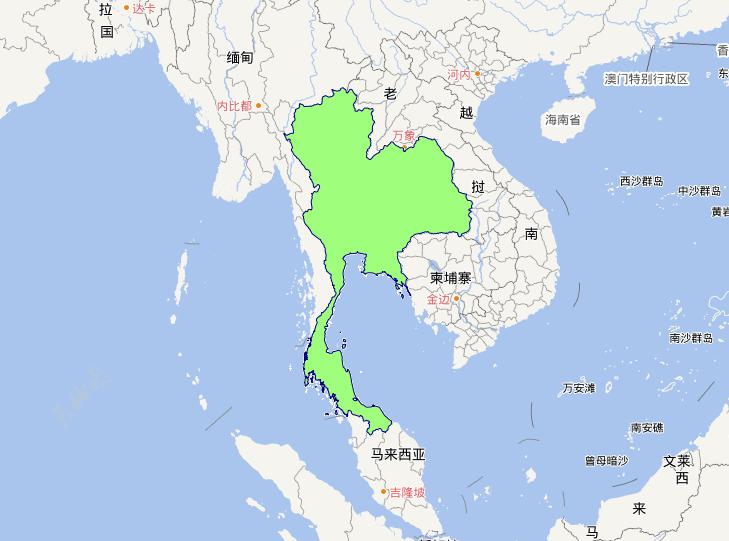 Online map of level 0 administrative boundaries in Thailand
