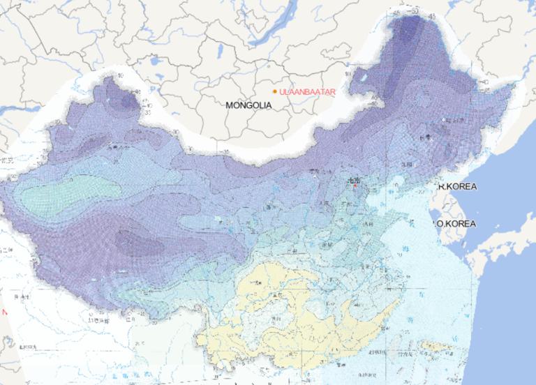 Online map of February minimum daily temperature distribution in China