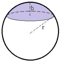 Spherical crown volume, surface area online calculator