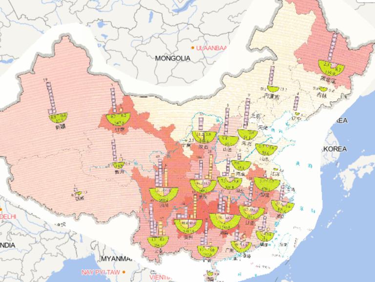 Online map of people affected by flood and geological disasters in China in 2014
