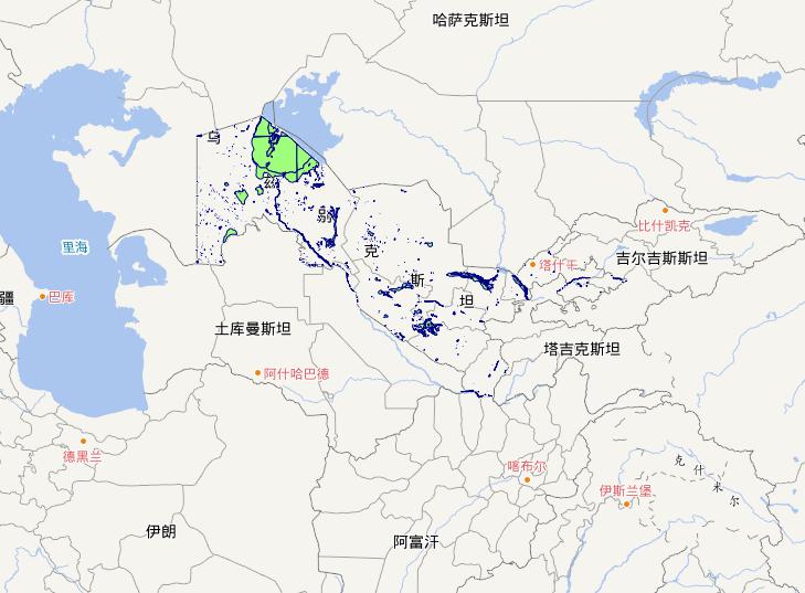 Online map of Uzbekistan waters area